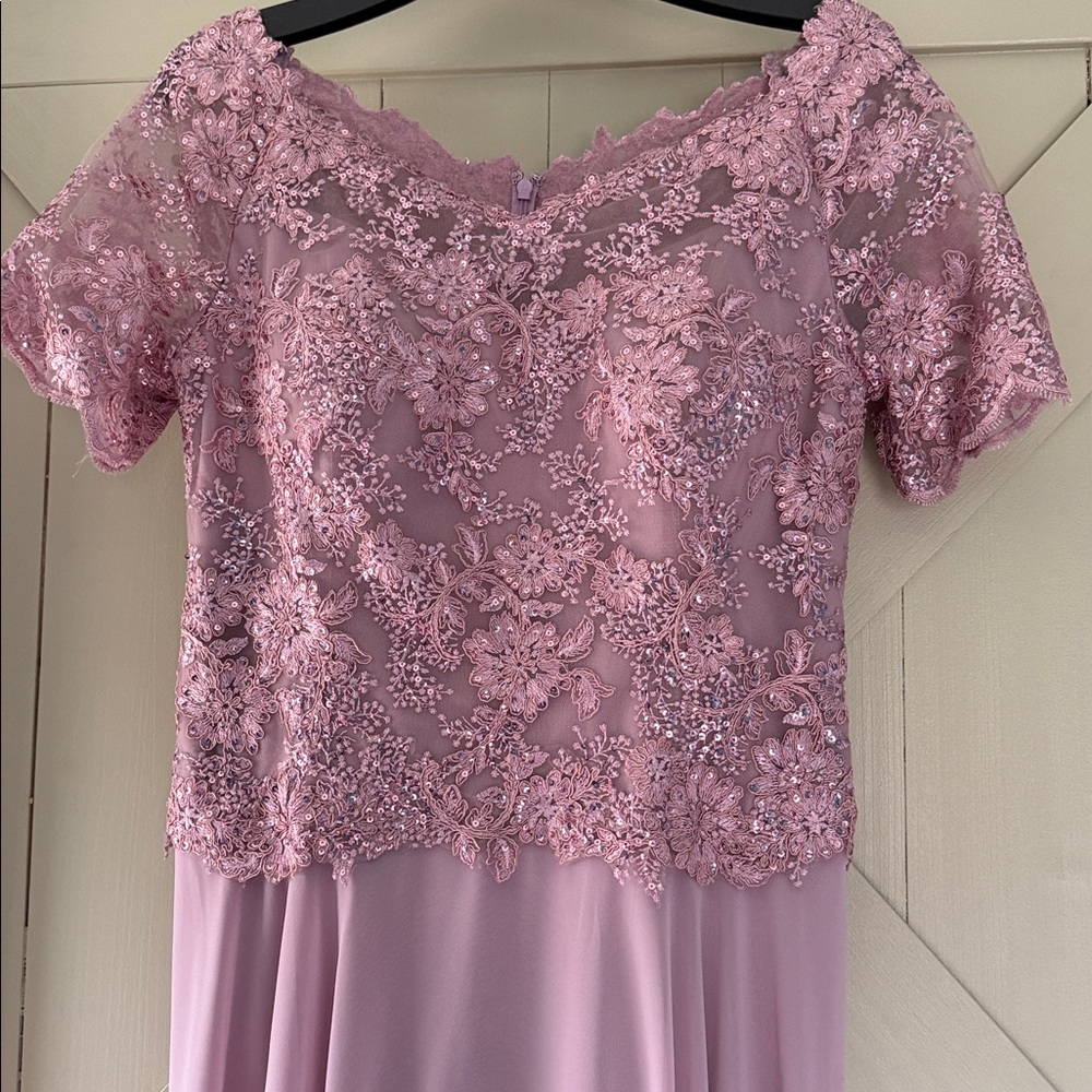 Dusty Rose Lace Top Chiffon Evening Dress